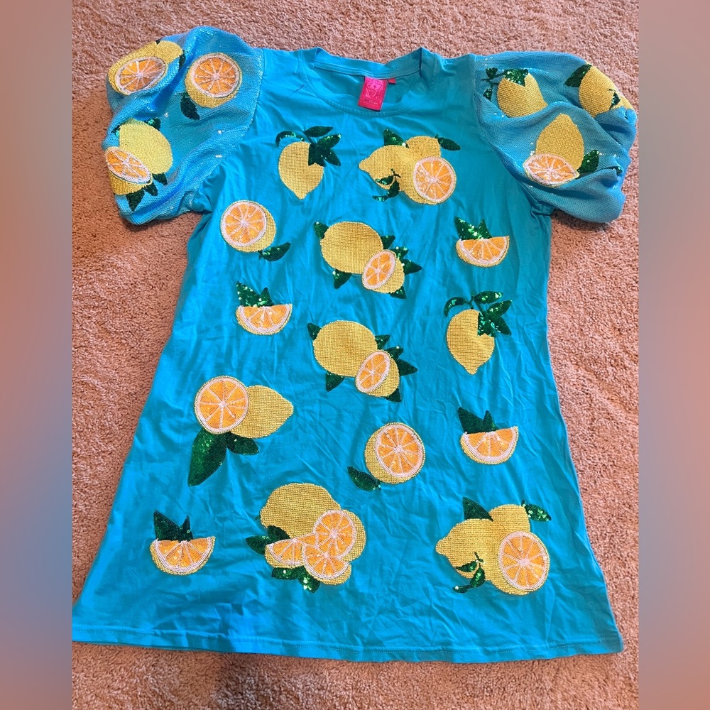 Vibrant Blue Lemon Print T-Shirt